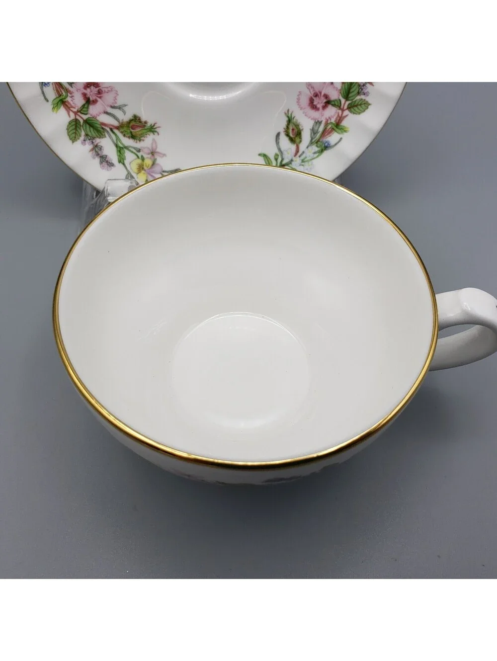 Vintage Aynsley Teacup & Saucer Pink Dianthus Carnation Fine Bone China England